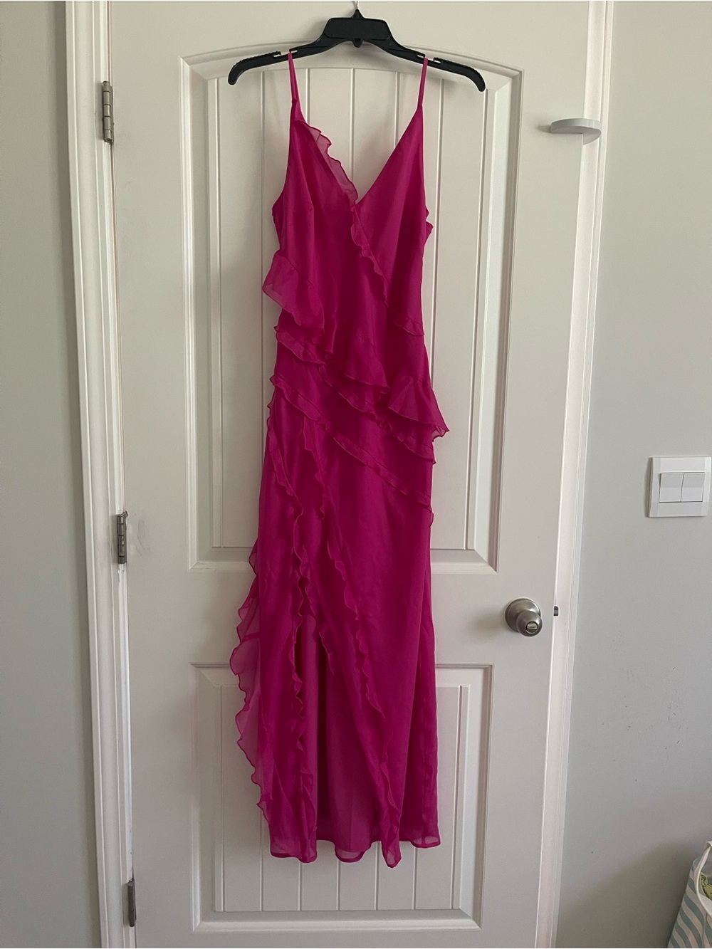 Abercrombie & Fitch Hot Pink Ruffle Maxi Slip Dress